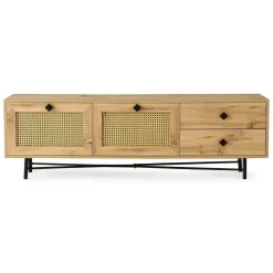 Porta TV quercia e nero 180x40x60h cm 2 ante e 2 cassetti - Apollinare