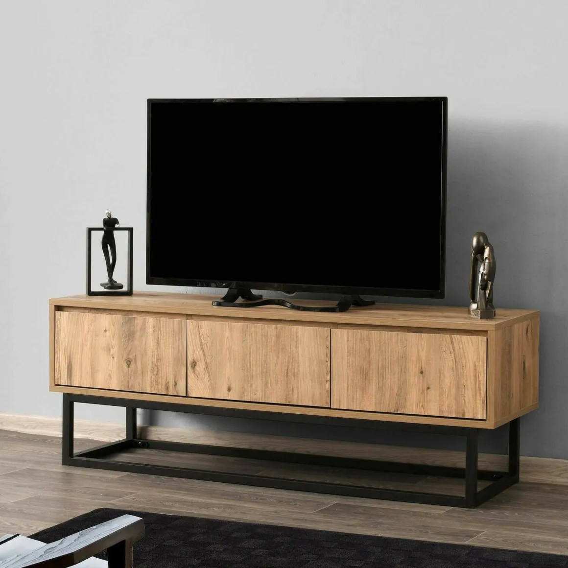 Porta TV quercia e nero 140x40x50h cm in legno - Ignazia
