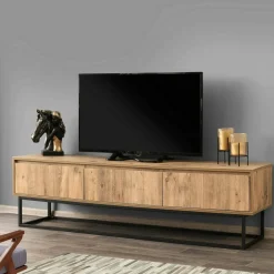 Mobili Porta Tv|Salotto > Dmora Porta TV quercia e nero 180x40x50h cm in legno - Ignazia Nero, Marrone Quercia