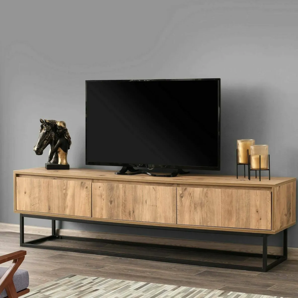 Mobili Porta Tv|Salotto > Dmora Porta TV quercia e nero 180x40x50h cm in legno - Ignazia Nero, Marrone Quercia