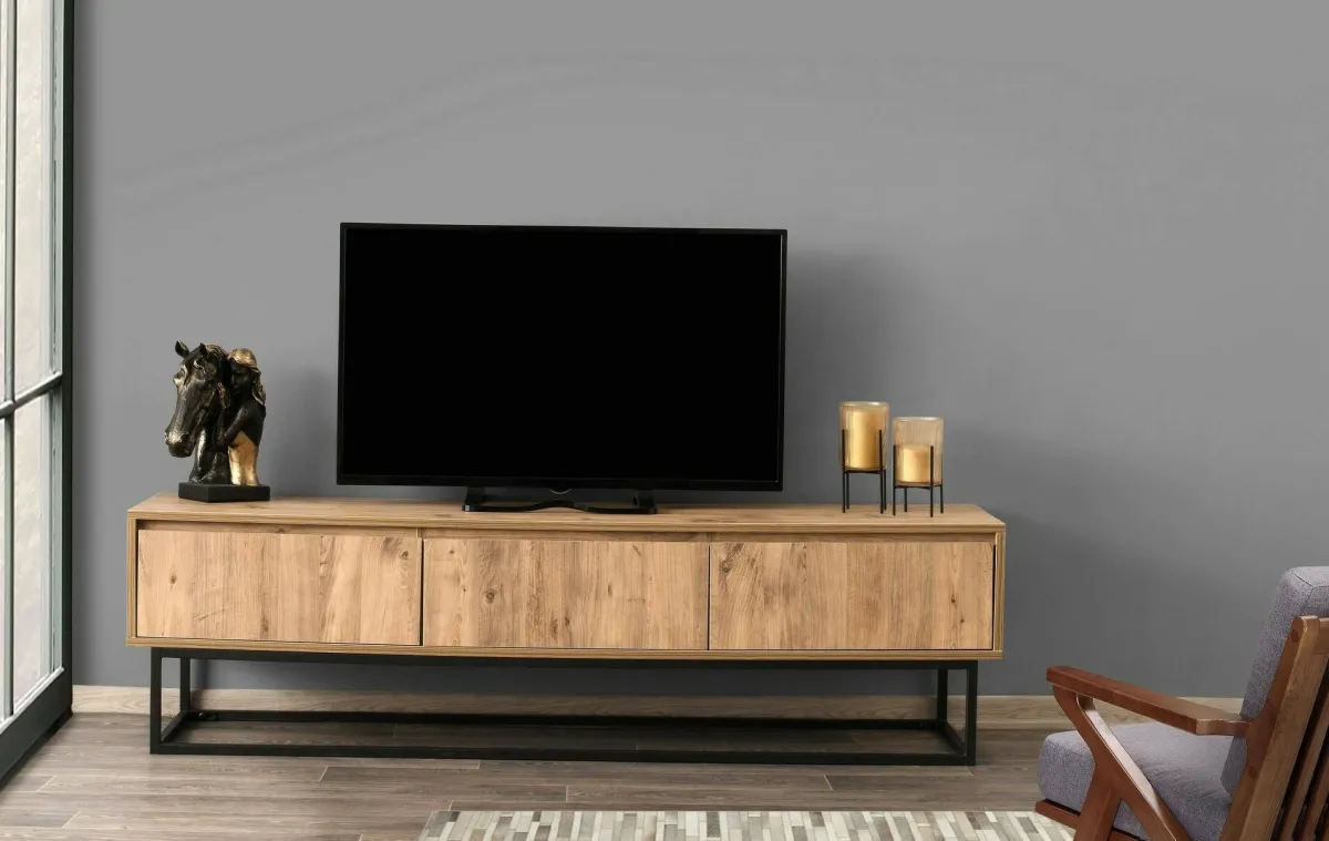 Mobili Porta Tv|Salotto > Dmora Porta TV quercia e nero 180x40x50h cm in legno - Ignazia Nero, Marrone Quercia