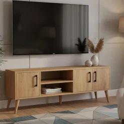 Mobili Porta Tv > Dmora Porta TV quercia 150x34x52h cm 3 ante - Brugine Marrone Quercia