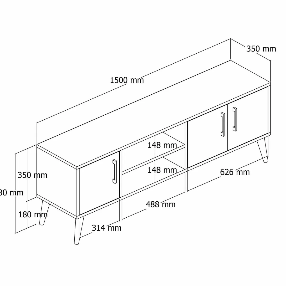 Mobili Porta Tv > Dmora Porta TV quercia 150x34x52h cm 3 ante - Brugine Marrone Quercia