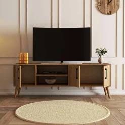 Mobili Porta Tv > Dmora Porta TV quercia 150x34x52h cm 3 ante - Brugine Marrone Quercia