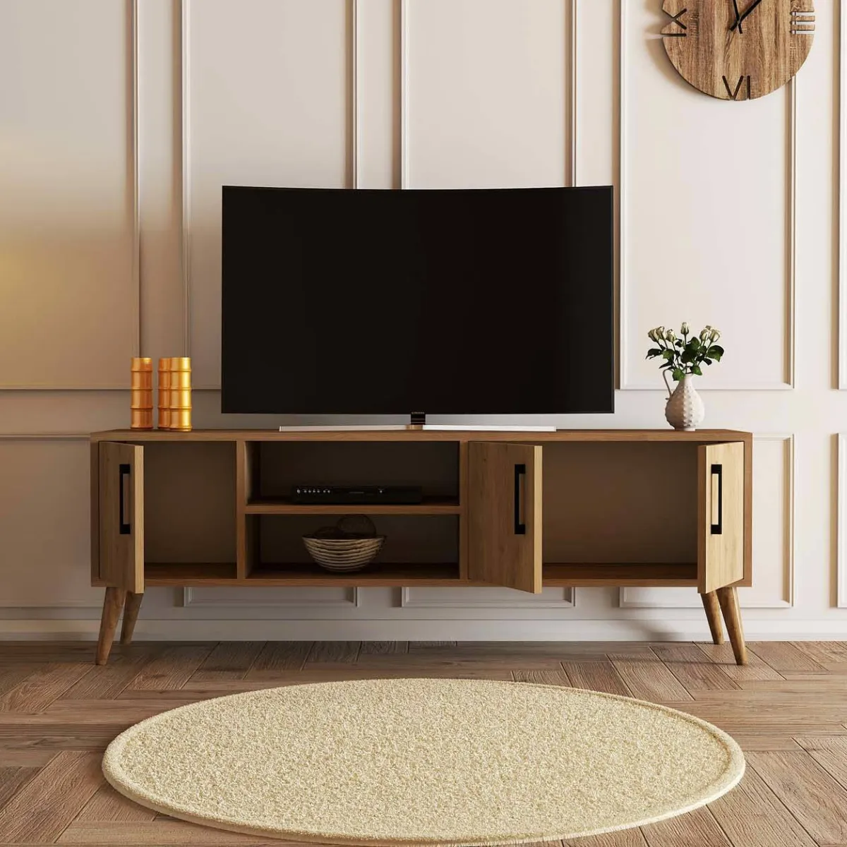 Mobili Porta Tv > Dmora Porta TV quercia 150x34x52h cm 3 ante - Brugine Marrone Quercia