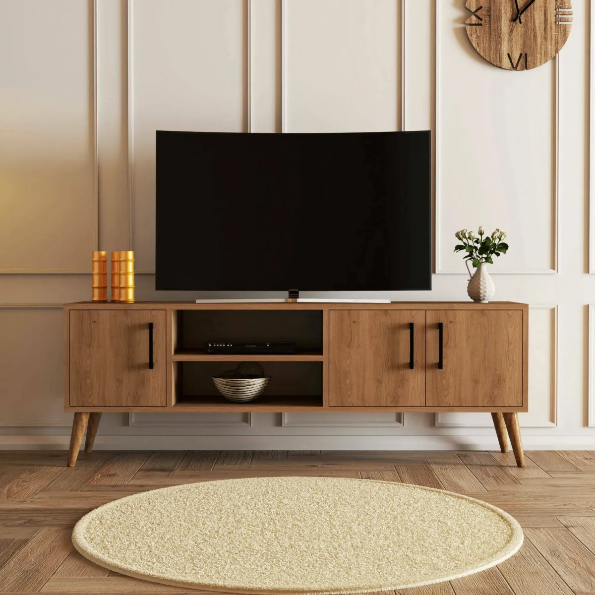 Mobili Porta Tv > Dmora Porta TV quercia 150x34x52h cm 3 ante - Brugine Marrone Quercia