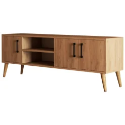 Mobili Porta Tv > Dmora Porta TV quercia 150x34x52h cm 3 ante - Brugine Marrone Quercia
