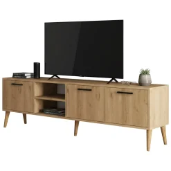 Mobili Porta Tv > Dmora Porta TV quercia 180x35x53h cm 3 ante - Brugine Marrone Quercia