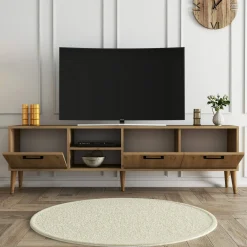 Mobili Porta Tv > Dmora Porta TV quercia 180x35x53h cm 3 ante - Brugine Marrone Quercia