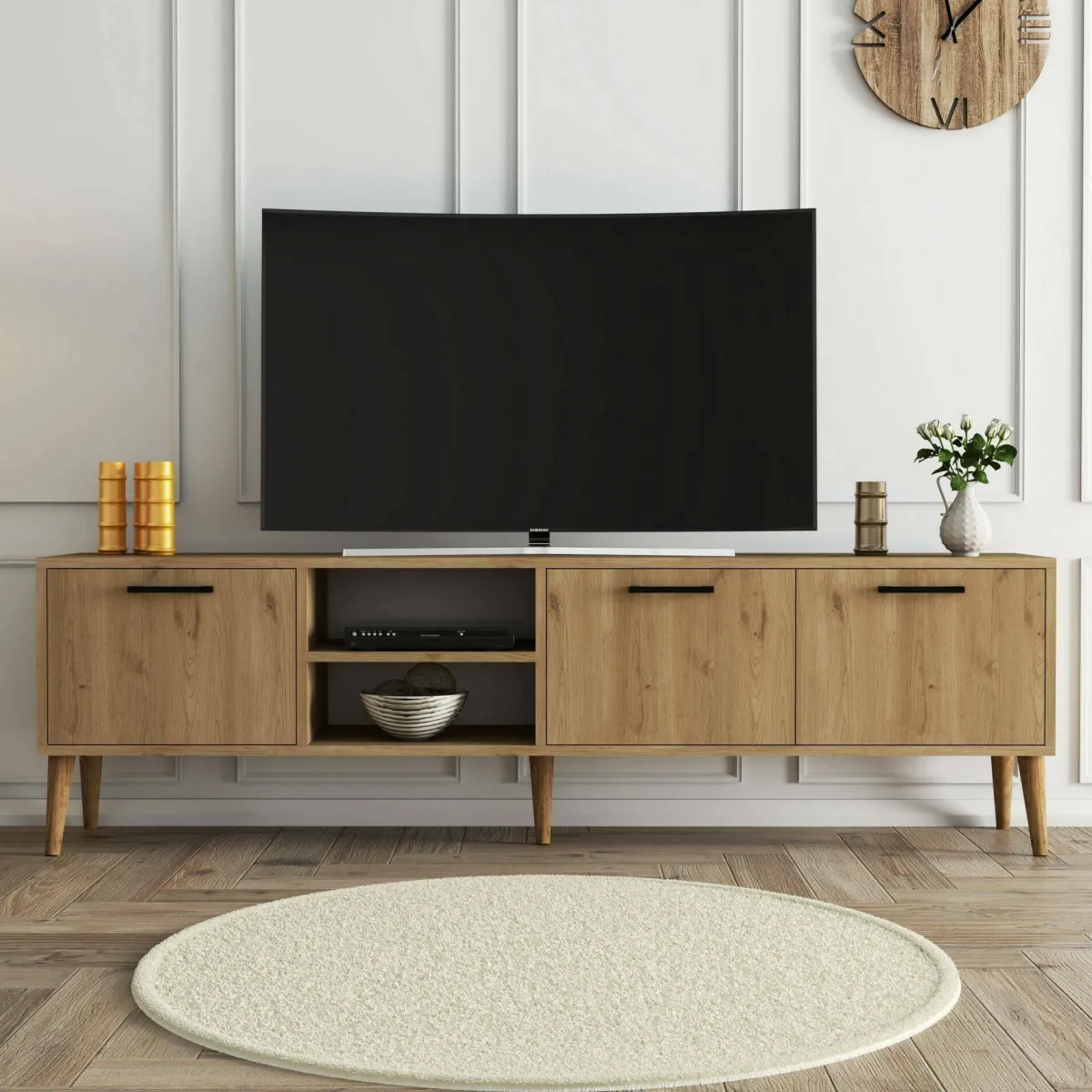 Mobili Porta Tv > Dmora Porta TV quercia 180x35x53h cm 3 ante - Brugine Marrone Quercia