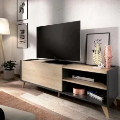 Porta TV rovere e antracite 155x43x47h cm modulabile - Allesia
