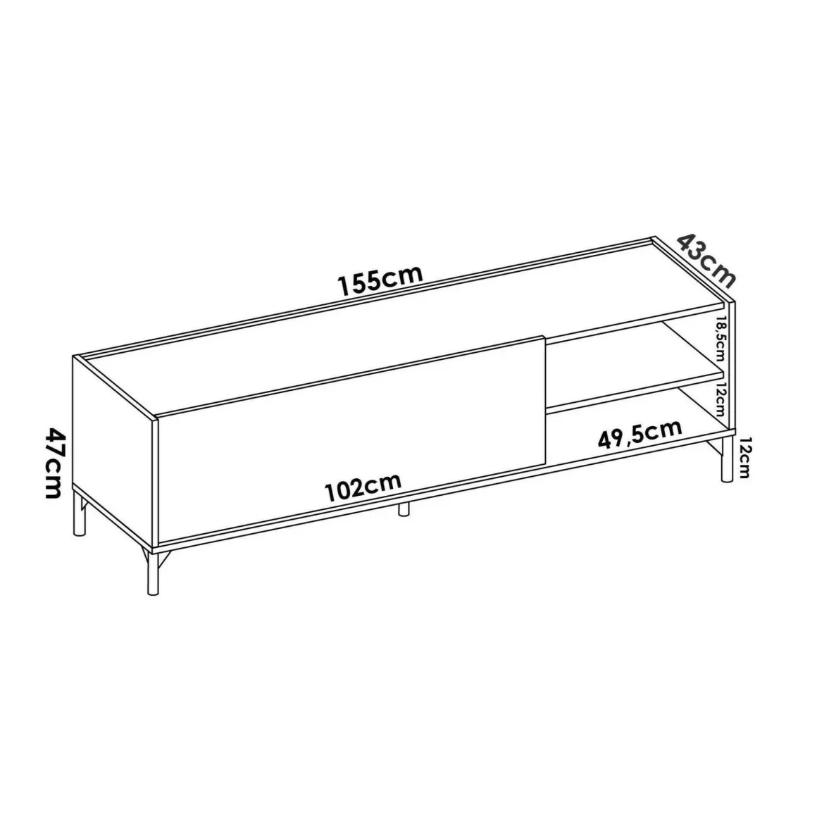 Porta TV rovere e antracite 155x43x47h cm modulabile - Allesia