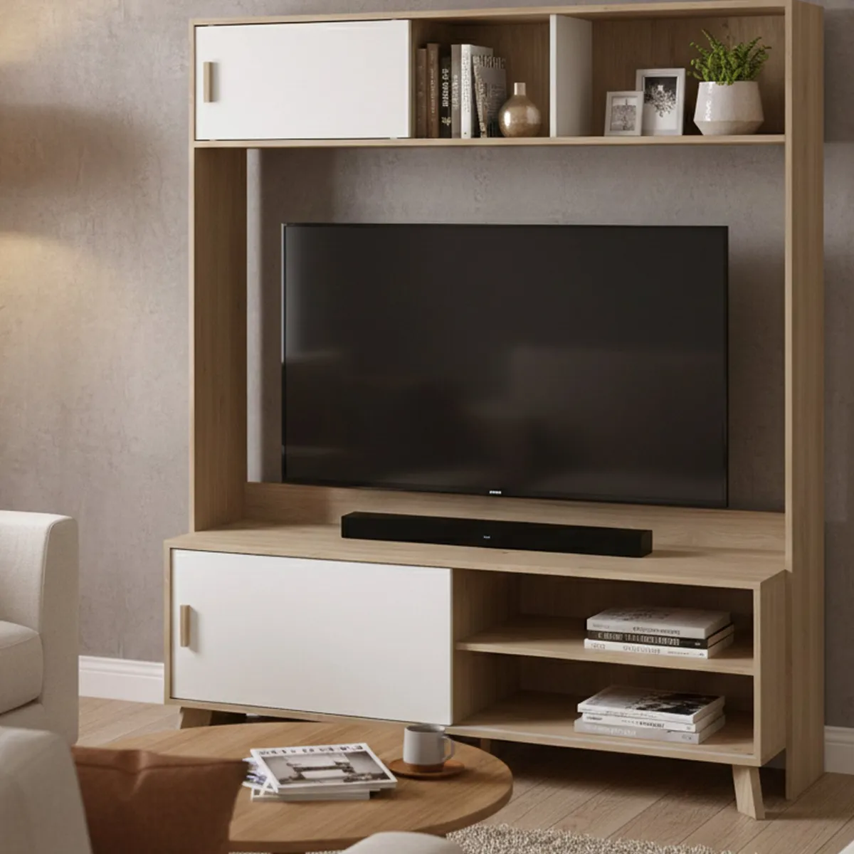 Mobili Porta Tv > Dmora Porta TV rovere e bianco 158x48x180h cm 2 ante - Nicosia Bianco, Marrone Rovere