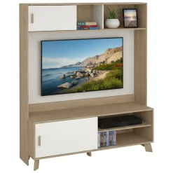 Mobili Porta Tv > Dmora Porta TV rovere e bianco 158x48x180h cm 2 ante - Nicosia Bianco, Marrone Rovere