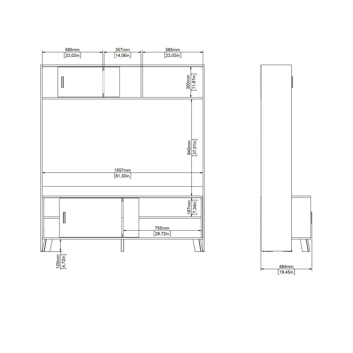 Mobili Porta Tv > Dmora Porta TV rovere e bianco 158x48x180h cm 2 ante - Nicosia Bianco, Marrone Rovere