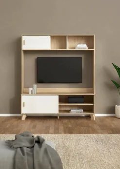 Mobili Porta Tv > Dmora Porta TV rovere e bianco 158x48x180h cm 2 ante - Nicosia Bianco, Marrone Rovere