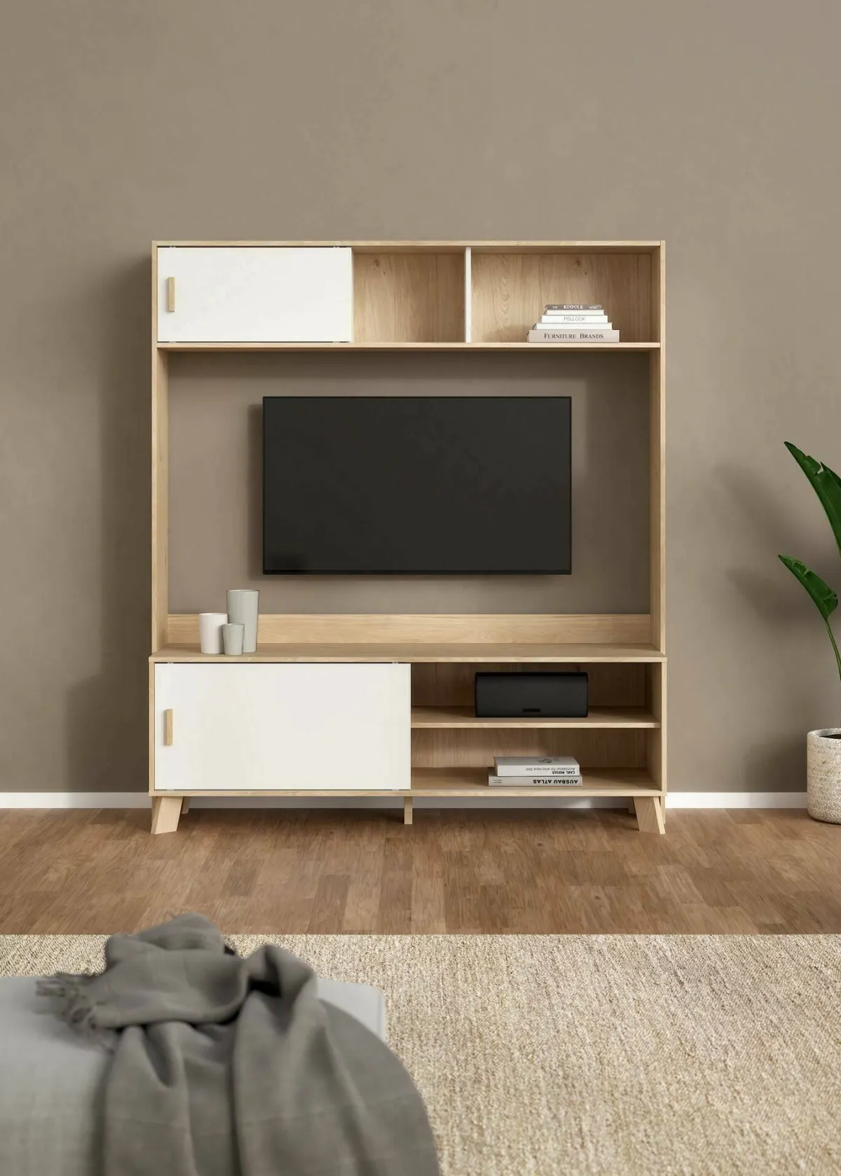 Mobili Porta Tv > Dmora Porta TV rovere e bianco 158x48x180h cm 2 ante - Nicosia Bianco, Marrone Rovere