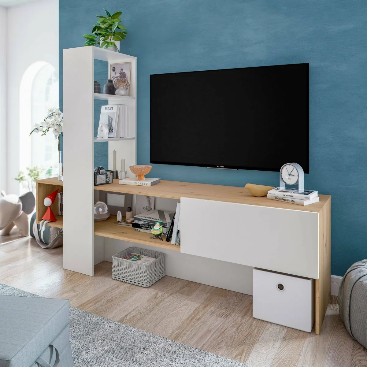 Mobili Porta Tv|Salotto > Dmora Porta TV rovere nodi e bianco lucido 178x43x136h cm in legno - Isa Bianco Lucido, Marrone Rovere Nodi