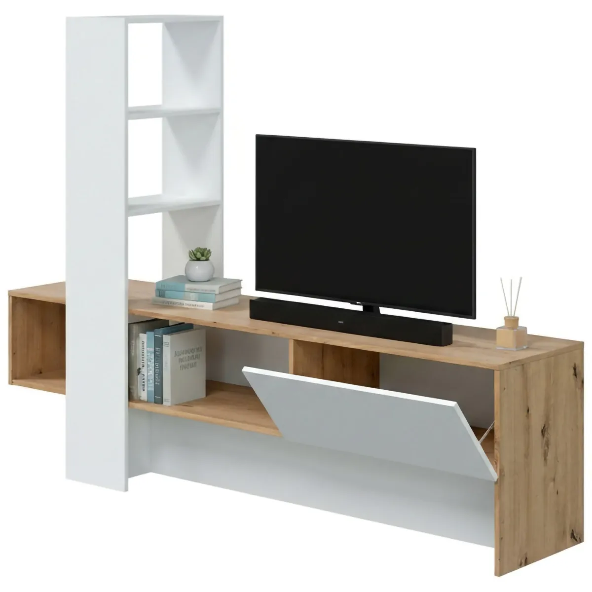 Mobili Porta Tv|Salotto > Dmora Porta TV rovere nodi e bianco lucido 178x43x136h cm in legno - Isa Bianco Lucido, Marrone Rovere Nodi