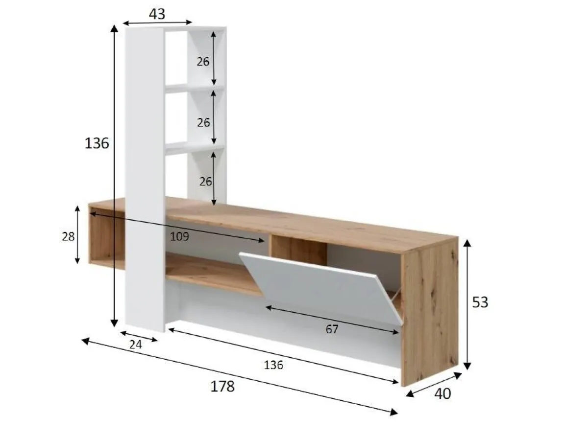 Mobili Porta Tv|Salotto > Dmora Porta TV rovere nodi e bianco lucido 178x43x136h cm in legno - Isa Bianco Lucido, Marrone Rovere Nodi