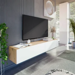 Porta TV rovere nodi e bianco 180x34x28h cm 2 ante - Senectus