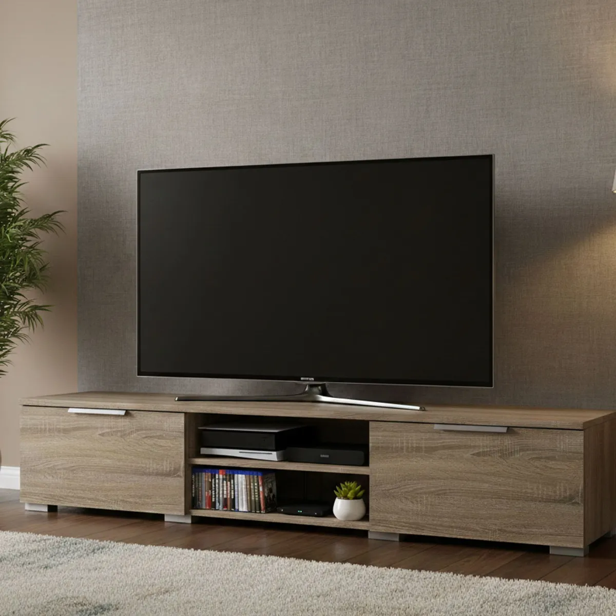 Mobili Porta Tv > Dmora Porta TV rovere 172x39x33h cm 3 ante - Ammiro Marrone Rovere