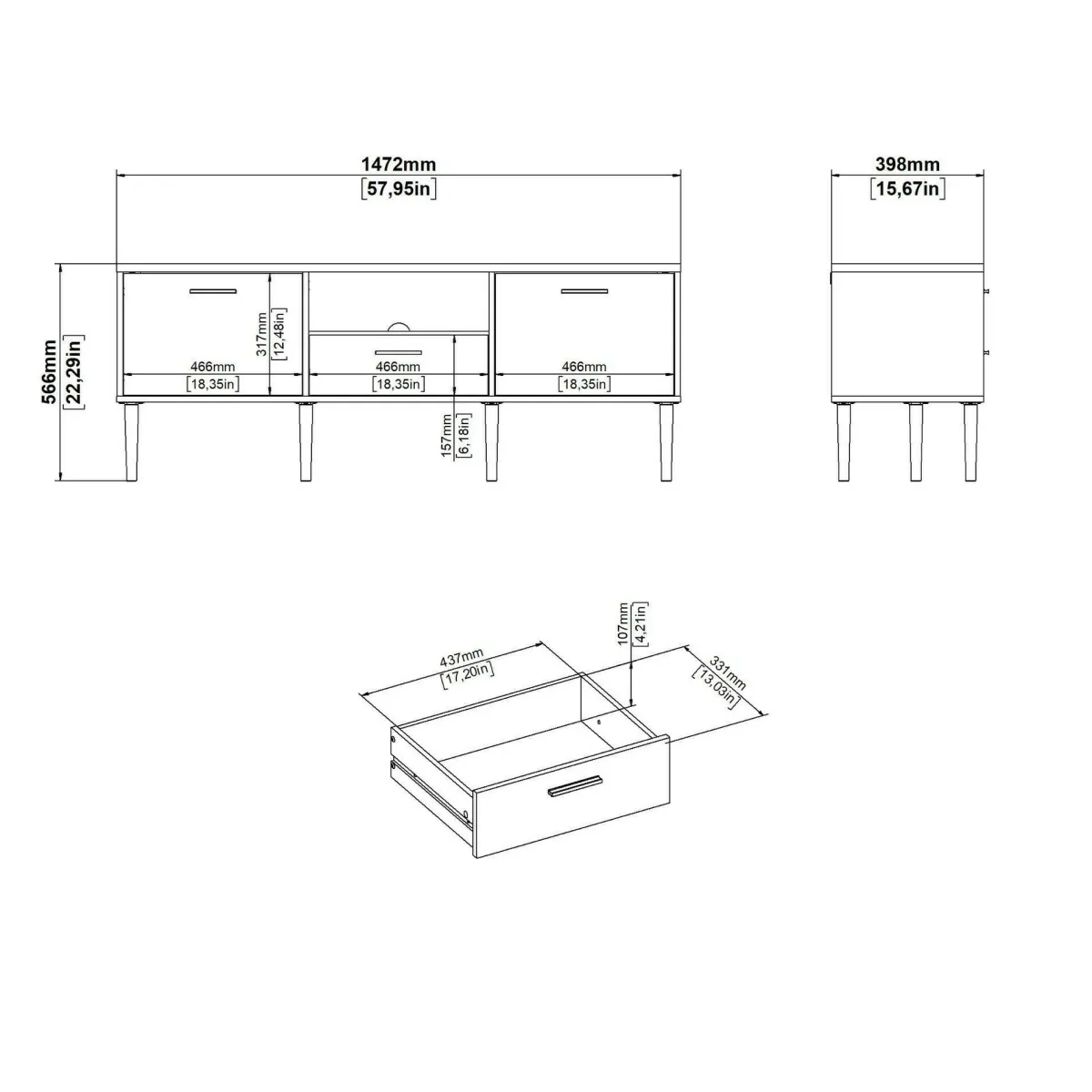 Mobili Porta Tv > Dmora Porta TV rovere 147x39x56h cm 2 ante e 1 cassetto - elie Marrone Rovere