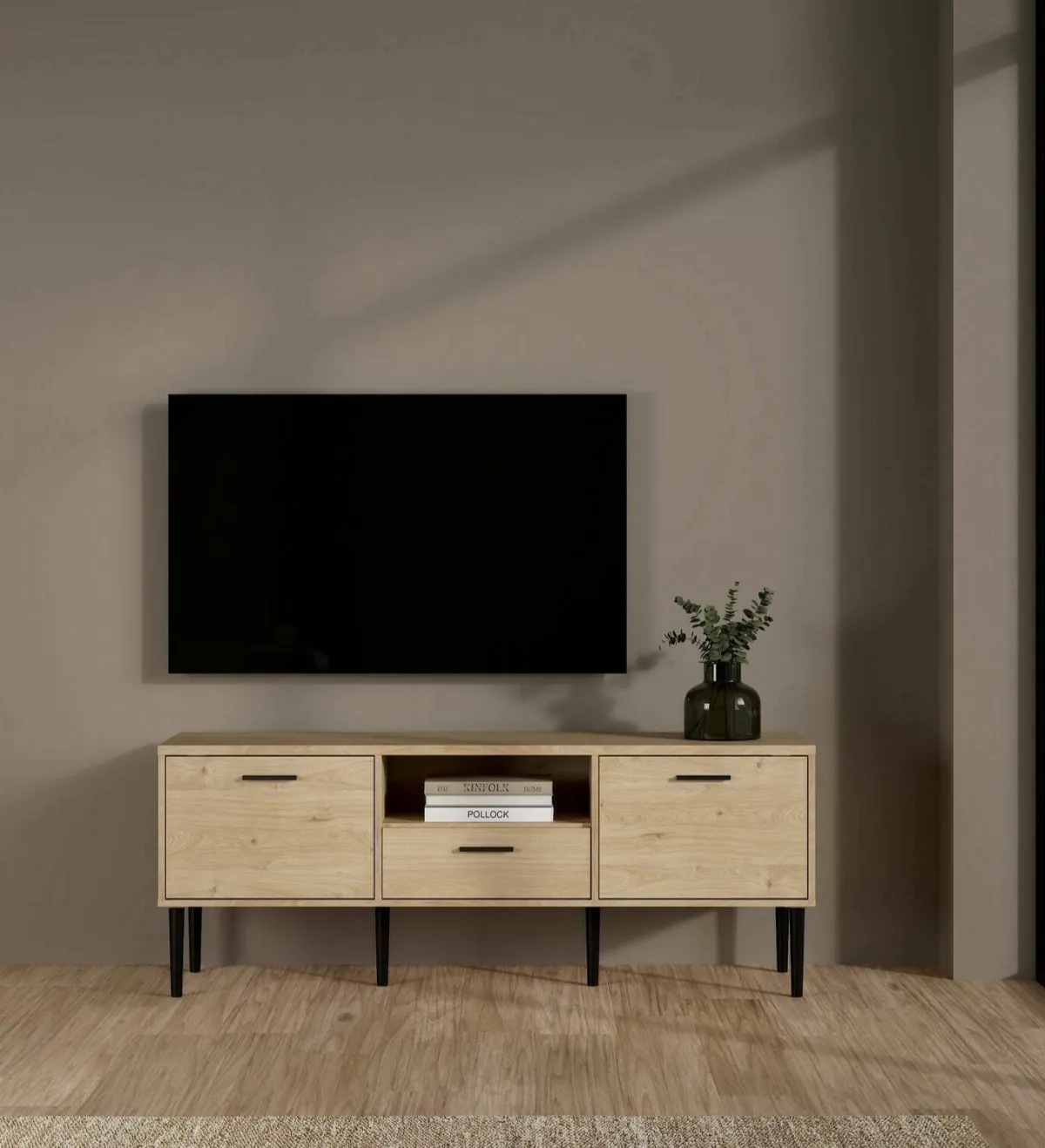 Mobili Porta Tv > Dmora Porta TV rovere 147x39x56h cm 2 ante e 1 cassetto - elie Marrone Rovere