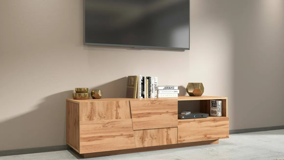 Porta TV rovere 150x44x46h cm 2 ante e 1 cassetto - Cecia