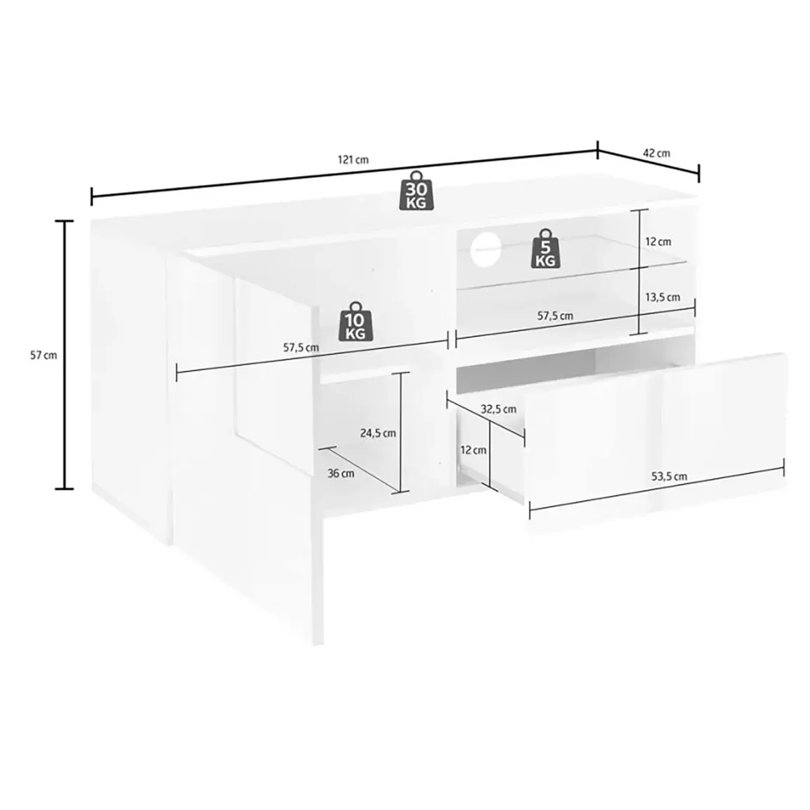 Porta TV rovere 122x43x57h cm in legno - Ward