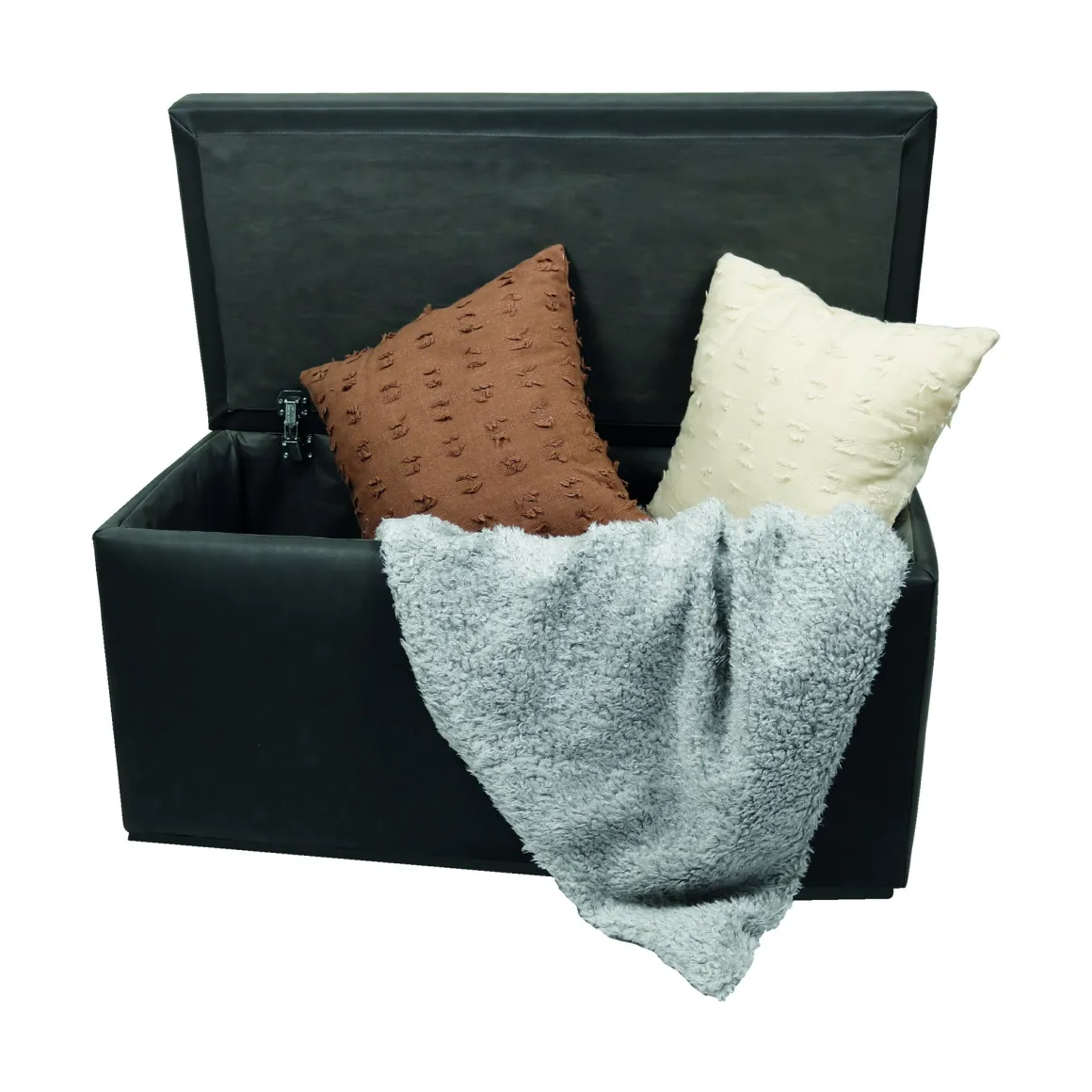 Pouf contenitore porta oggetti in ecopelle 90x45x45h cm grigio - Felicita