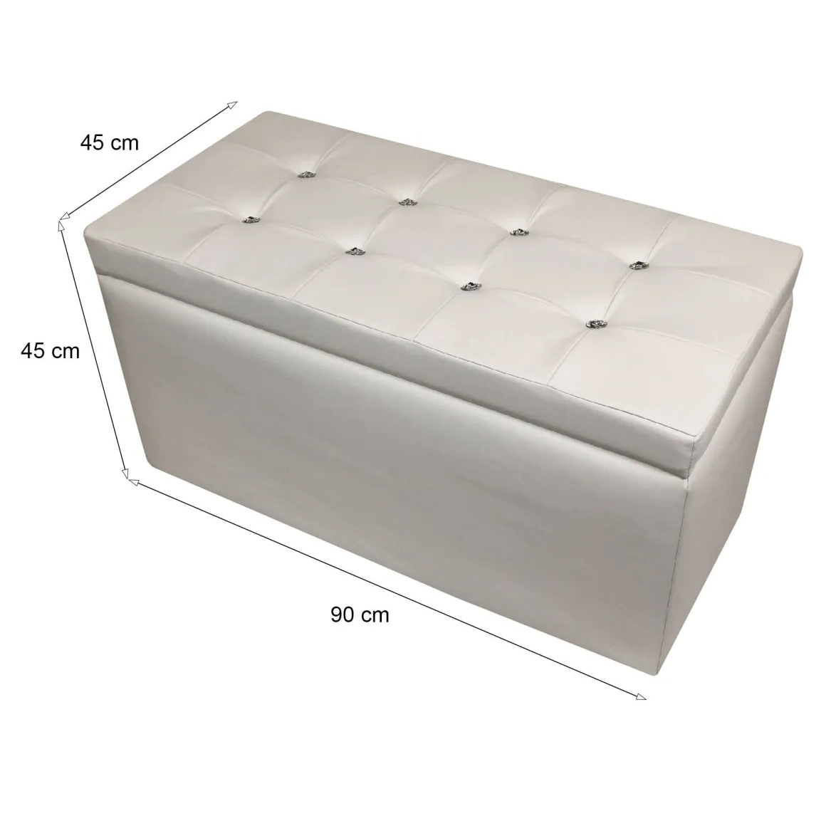 Pouf contenitore rettangolare in ecopelle 90x45x45h cm bianco - Felicita