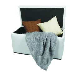 Pouf contenitore rettangolare in ecopelle 90x45x45h cm bianco - Felicita