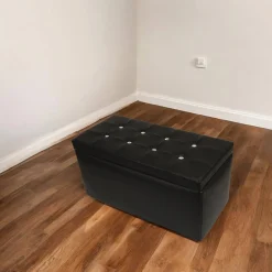 Pouf contenitore salvaspazio in ecopelle 90x45x45h cm nero - Felicita