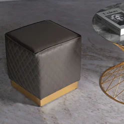Pouf > Dmora Pouf Grigio Tortora oro Rivestimento Trapuntato in Ecopelle Forma Quadrato 38x38x38h cm, Colore Struttura oro - Daseloba Oro, Grigio Tortora