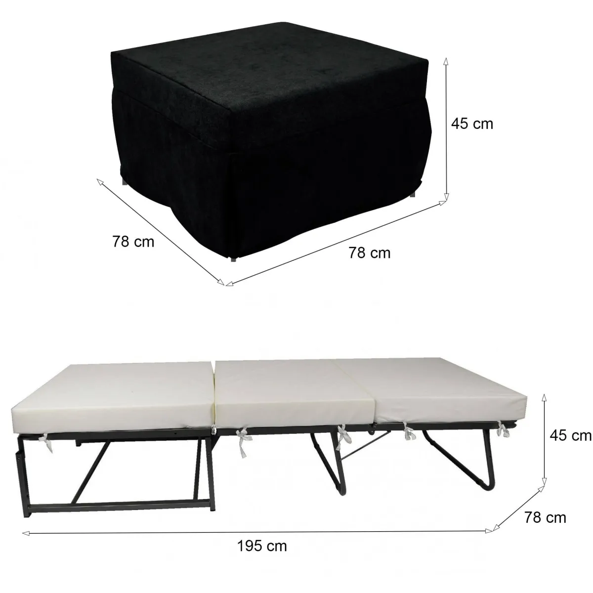 Pouf > Dmora Pouf quadrato 78x78x45h cm - letto Arno Nero