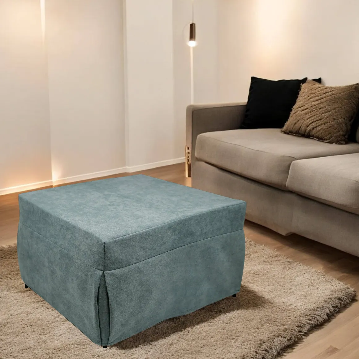 Pouf rettangolare azzurro 78x78x45h cm - letto Arno