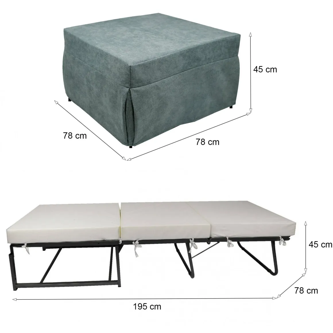 Pouf rettangolare azzurro 78x78x45h cm - letto Arno