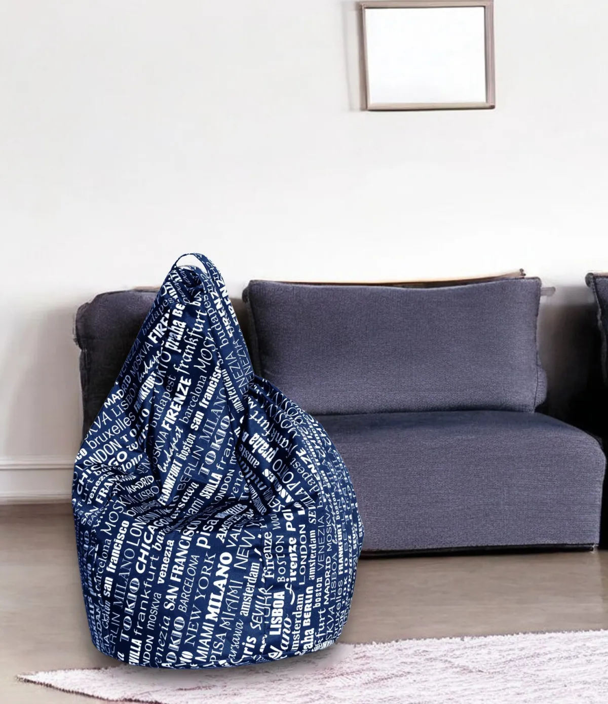 Pouf > Dmora Pouf sacco blu e bianco 80x80x120h cm - Marisa Bianco, Blu