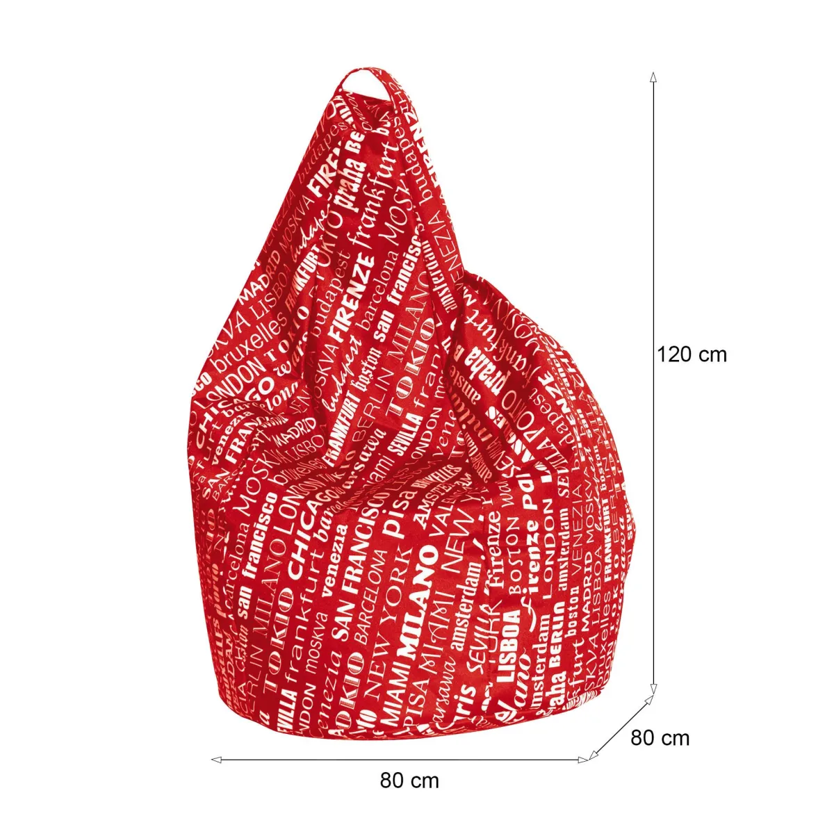 Pouf > Dmora Pouf sacco rosso e bianco 80x80x120h cm - Marisa Bianco, Rosso