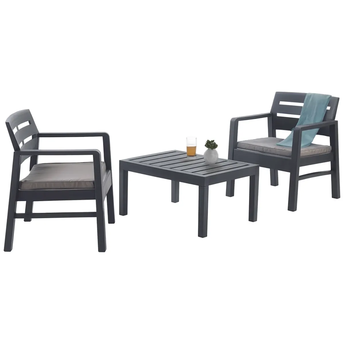 Set Da Esterno|Outdoor > Dmora Salottino da esterno 2 posti e 1 tavolo effetto doghe antracite - Alfio Nero Antracite