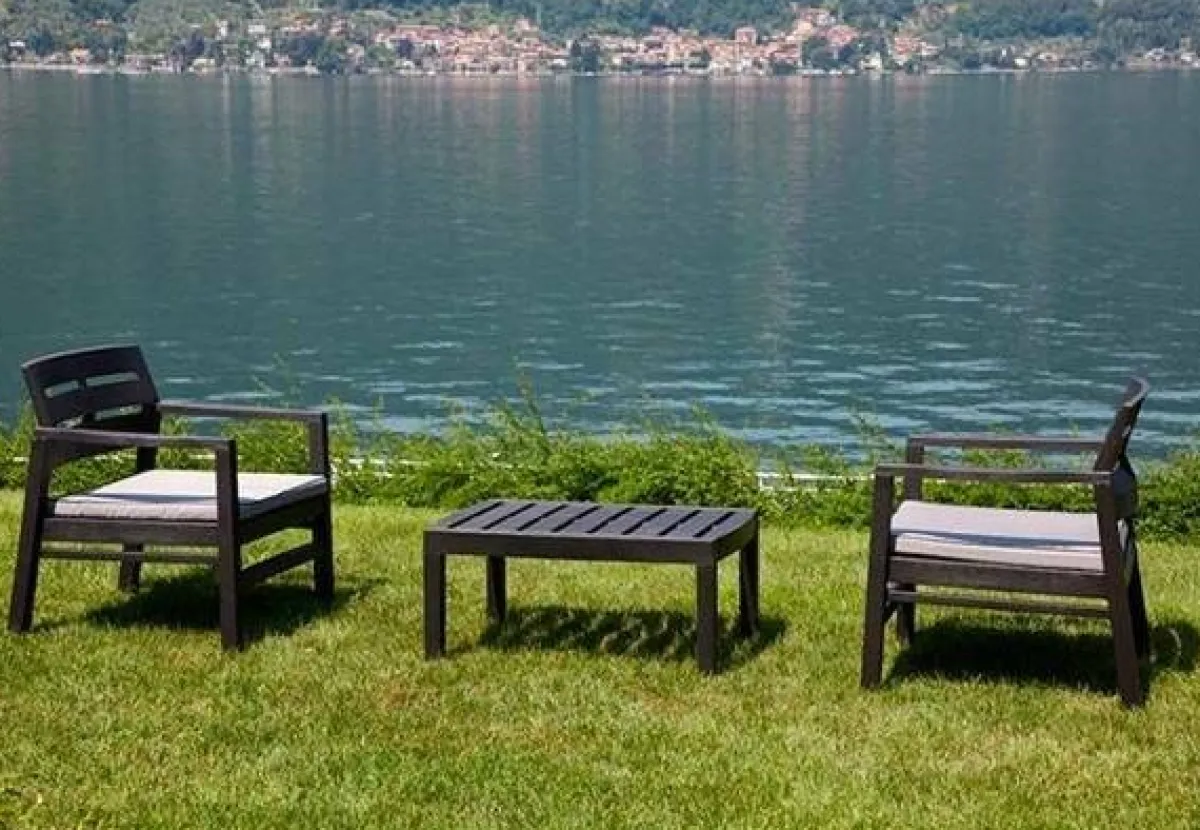 Set Da Esterno|Outdoor > Dmora Salottino da esterno 2 posti e 1 tavolo effetto doghe antracite - Alfio Nero Antracite