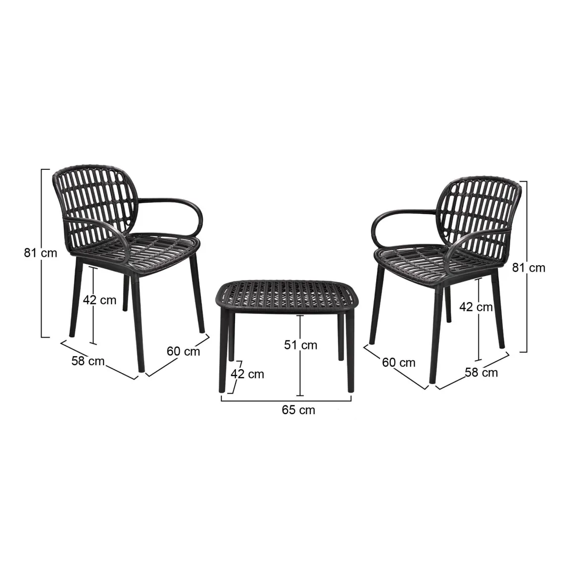 Salotto da balcone design 2 poltrone e tavolino antracite - Kupang