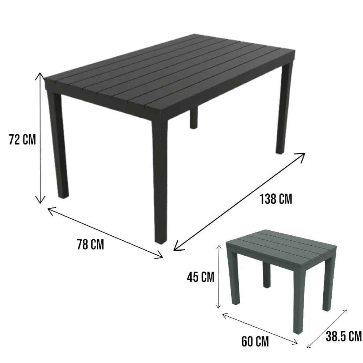 Salotto da esterno panchine e tavolo effetto doghe antracite - Asta