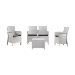 Set Da Esterno|Outdoor > Dmora Salotto da esterno 4 poltrone e 1 divano con tavolino contenitore - Asiak Bianco