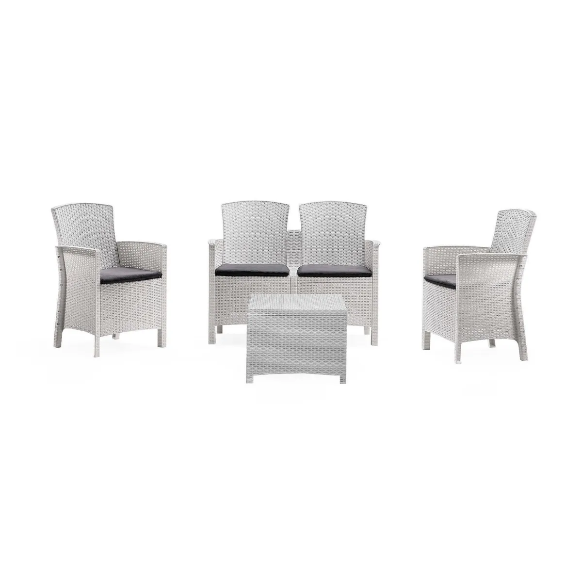 Set Da Esterno|Outdoor > Dmora Salotto da esterno 4 poltrone e 1 divano con tavolino contenitore - Asiak Bianco