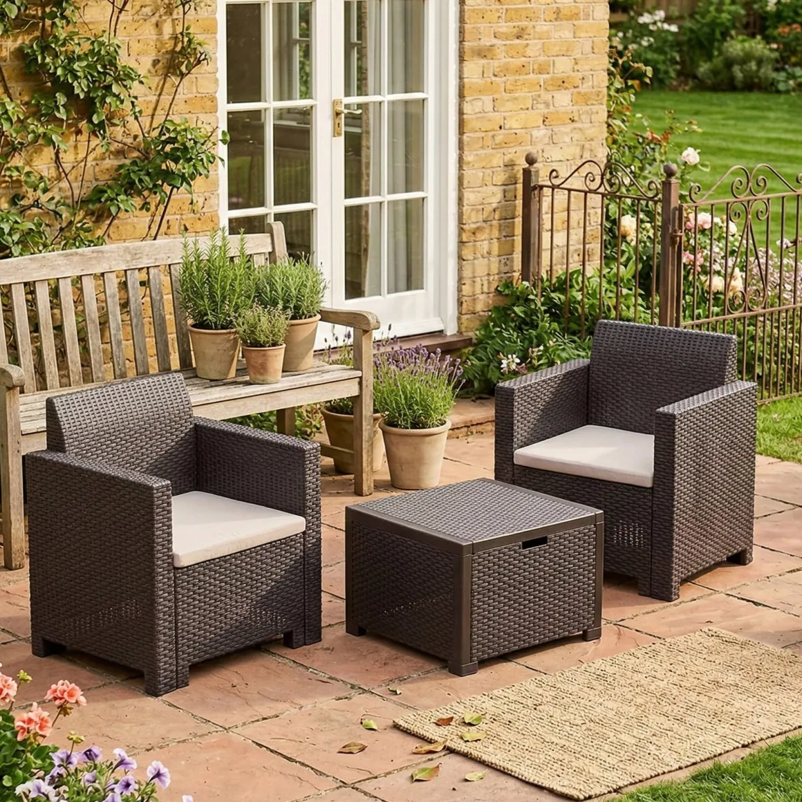 Set Da Esterno|Salotti Da Giardino > Dmora Salotto da esterno poltrone effetto rattan tortora - Gazania Grigio Tortora
