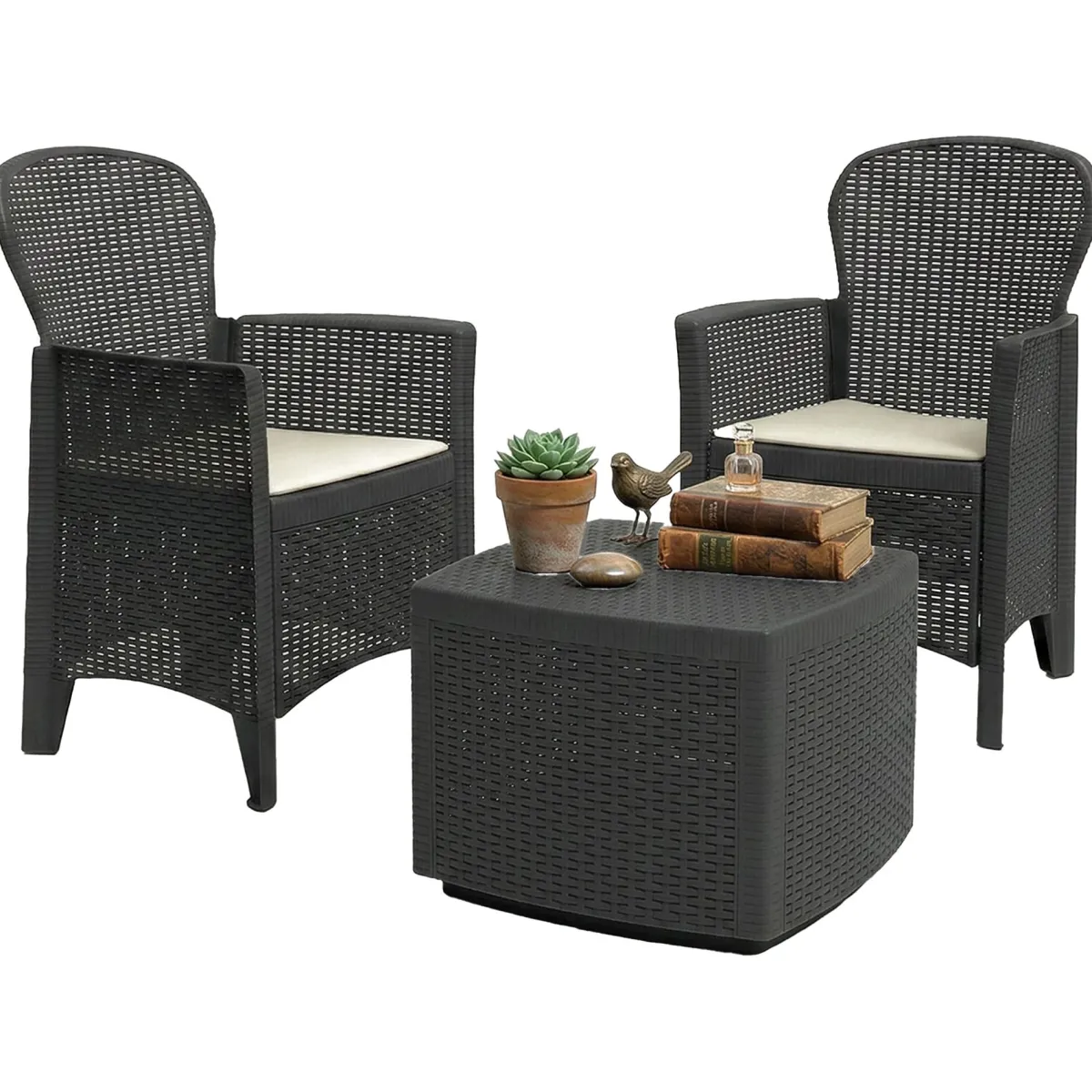 Set Da Esterno|Outdoor > Dmora Salotto da esterno 2 poltrone 1 tavolino contenitore antracite - Anny Nero Antracite