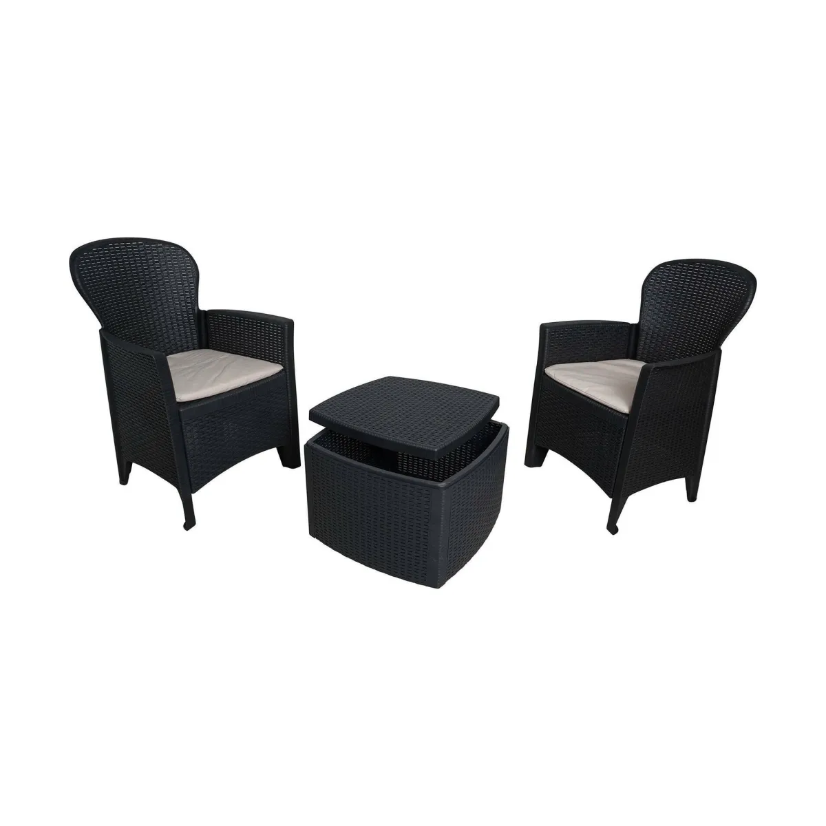 Set Da Esterno|Outdoor > Dmora Salotto da esterno 2 poltrone 1 tavolino contenitore antracite - Anny Nero Antracite