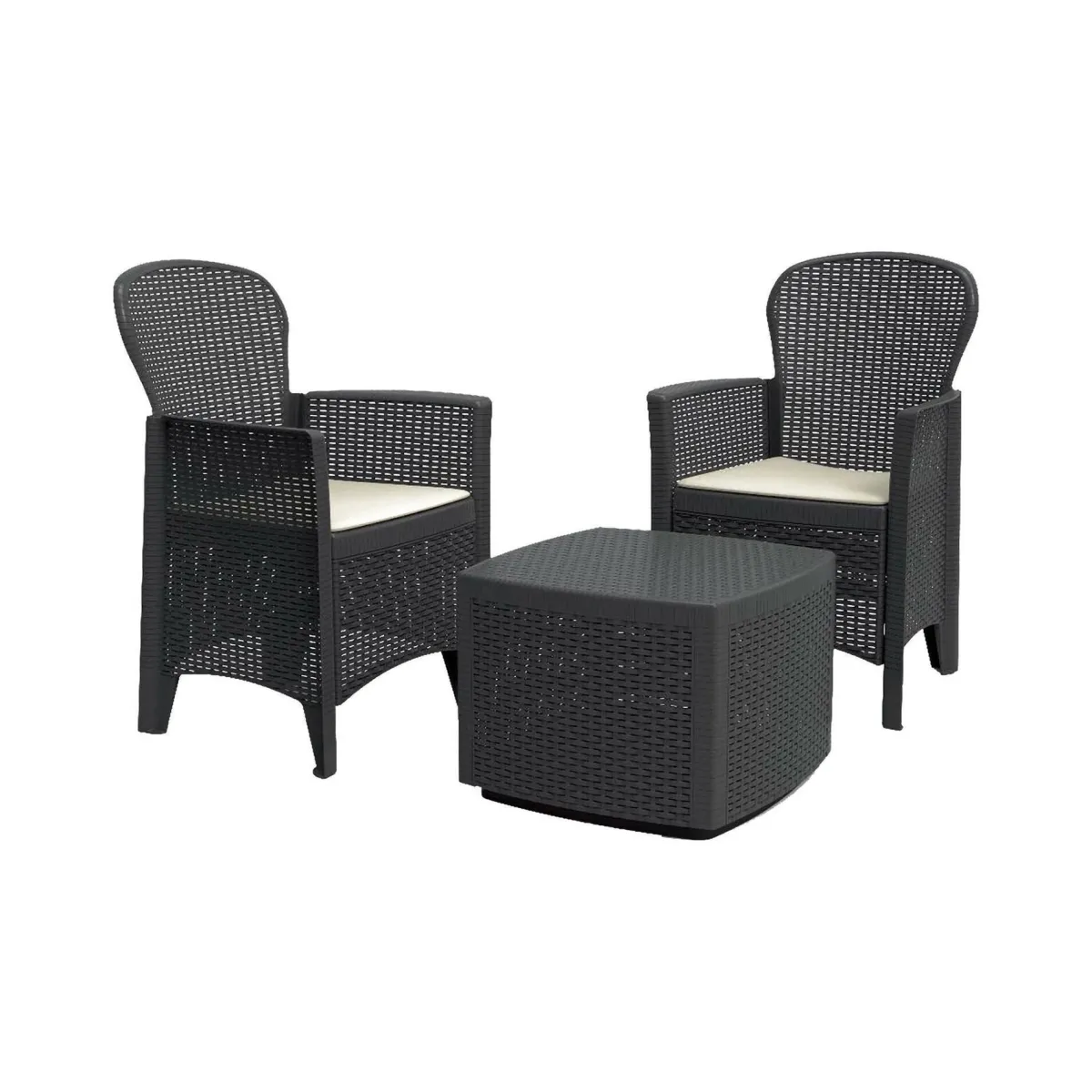 Set Da Esterno|Outdoor > Dmora Salotto da esterno 2 poltrone 1 tavolino contenitore antracite - Anny Nero Antracite